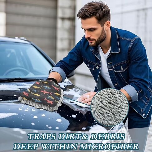 AIXIWAWA Universe Sharks Print Car Wash Mitt Washing Glove Scratch Free Water Absorbent 2 Pack Large in Kuwait