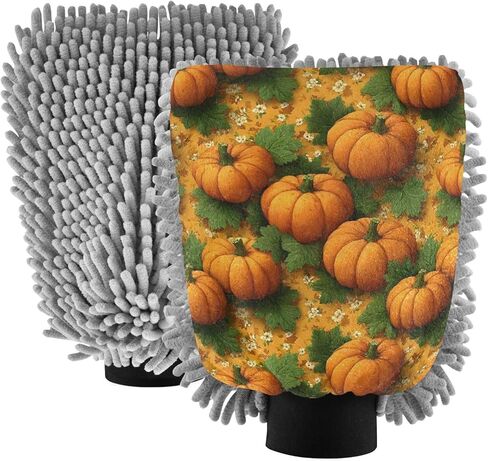 AIXIWAWA Pattern Pumpkin Print Car Wash Mitt Washing Glove Scratch Free Water Absorbent 2 Pack Medium in Saudi Arabia