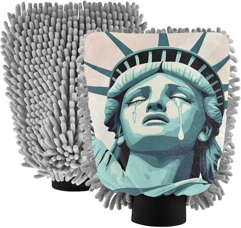 AIXIWAWA Car Wash Mitt Washing Glove Crying Statue of Liberty Print Scratch Free Water Absorbent 2 Pack Large in Saudi Arabia
