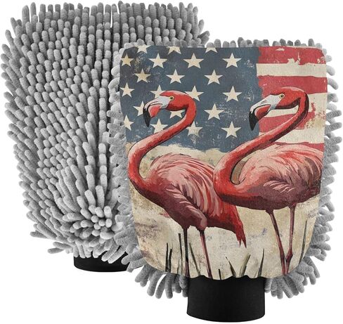 AIXIWAWA Car Wash Mitt Washing Glove Flamingo America Print Scratch Free Water Absorbent 2 Pack Medium in Saudi Arabia