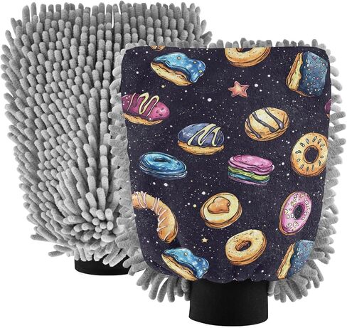 AIXIWAWA Car Wash Mitt Washing Glove Cartoon Donuts Print Scratch Free Water Absorbent 2 Pack Large in Saudi Arabia