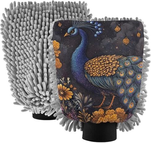 AIXIWAWA Car Wash Mitt Washing Glove Floral Peacock Print Scratch Free Water Absorbent 2 Pack Large in Saudi Arabia