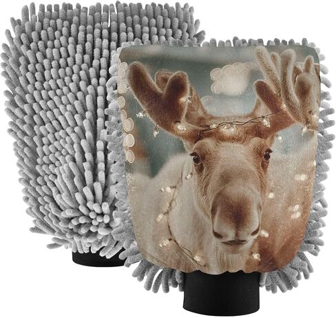 AIXIWAWA Christmas Moose Print Car Wash Mitt Washing Glove Scratch Free Water Absorbent 2 Pack Large in Saudi Arabia