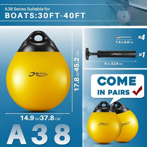 زوج من كرات عوامة القوارب المصنوعة من الفينيل، كرة مصدات القوارب المستديرة مقاس 14.9 × 17.8 بوصة لعوامات رسو القوارب، وعوامة المرساة العائمة، وحواجز الرسو (أزرق) in Kuwait
