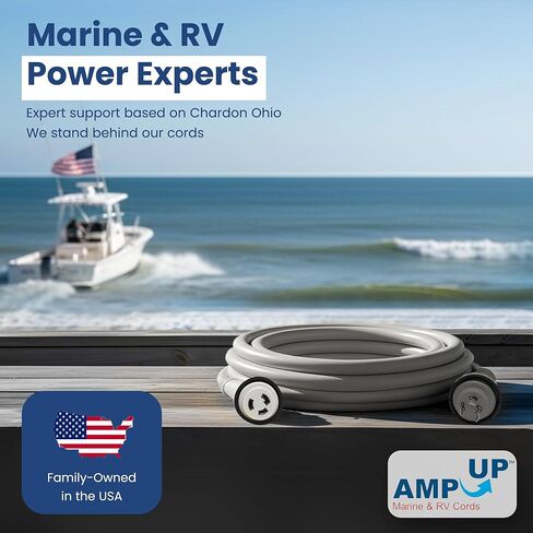 حبال Amp Up Marine & RV 125 فولت 30 أمبير × 12 بوصة سلك تمديد قارب الطاقة البحري، 12 قدم - 21311 in Saudi Arabia