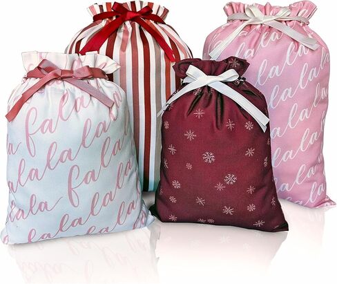 Gather & Knot Drawstring Christmas Gift Bags | 20" Large 16" Medium | Premium Canvas | Reusable Fabric Wrap for Holidays | Mix & Match | Holiday Love in Saudi Arabia