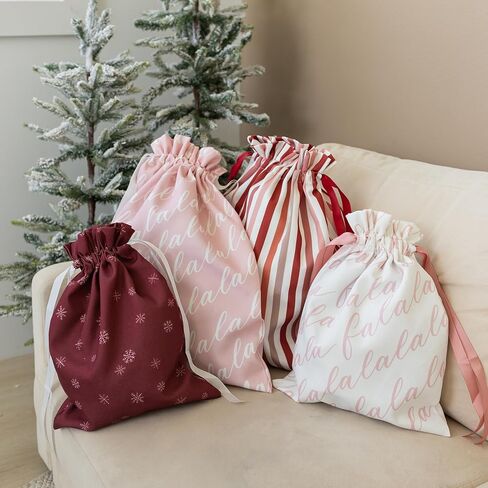 Gather & Knot Drawstring Christmas Gift Bags | 20" Large 16" Medium | Premium Canvas | Reusable Fabric Wrap for Holidays | Mix & Match | Holiday Love in Saudi Arabia