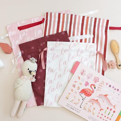 Gather & Knot Drawstring Christmas Gift Bags | 20" Large 16" Medium | Premium Canvas | Reusable Fabric Wrap for Holidays | Mix & Match | Holiday Love in Saudi Arabia