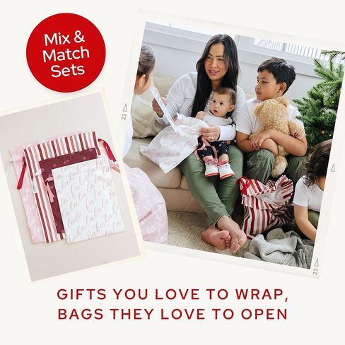Gather & Knot Drawstring Christmas Gift Bags | 20" Large 16" Medium | Premium Canvas | Reusable Fabric Wrap for Holidays | Mix & Match | Holiday Love in Saudi Arabia