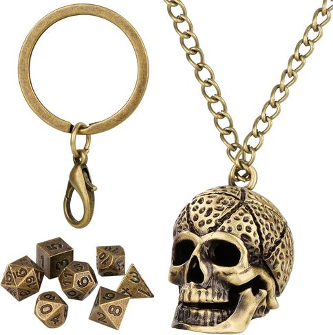 Mini DND Dice Set with Skull Head Metal Cage Portable Keychain Necklace, Tiny 7pcs Polyhedral D&D Dice Set in Saudi Arabia