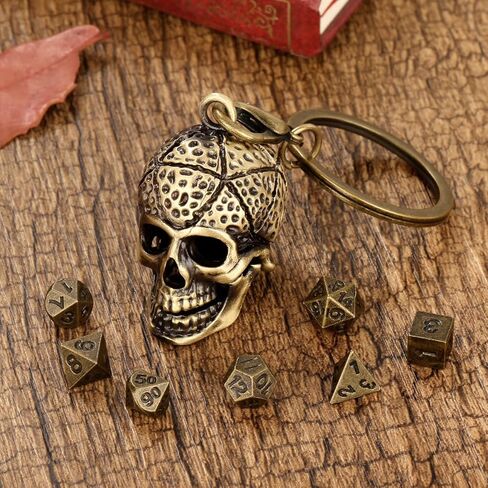 Mini DND Dice Set with Skull Head Metal Cage Portable Keychain Necklace, Tiny 7pcs Polyhedral D&D Dice Set in Saudi Arabia