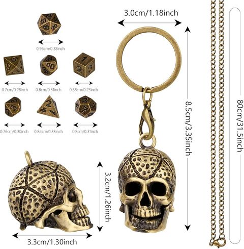 Mini DND Dice Set with Skull Head Metal Cage Portable Keychain Necklace, Tiny 7pcs Polyhedral D&D Dice Set in Saudi Arabia