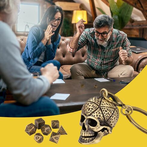 Mini DND Dice Set with Skull Head Metal Cage Portable Keychain Necklace, Tiny 7pcs Polyhedral D&D Dice Set in Saudi Arabia