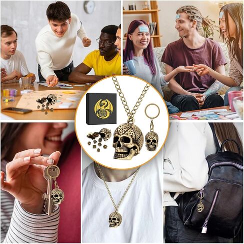 Mini DND Dice Set with Skull Head Metal Cage Portable Keychain Necklace, Tiny 7pcs Polyhedral D&D Dice Set in Saudi Arabia
