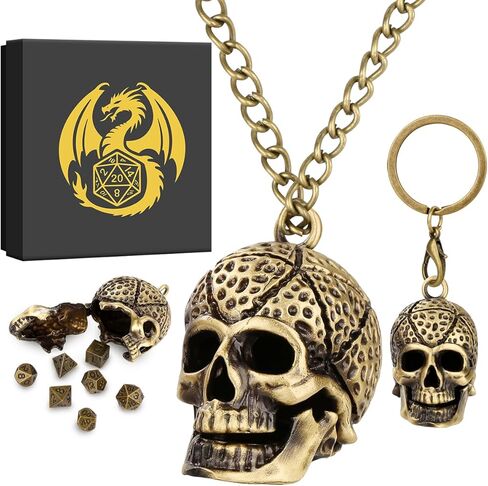 Mini DND Dice Set with Skull Head Metal Cage Portable Keychain Necklace, Tiny 7pcs Polyhedral D&D Dice Set in Saudi Arabia