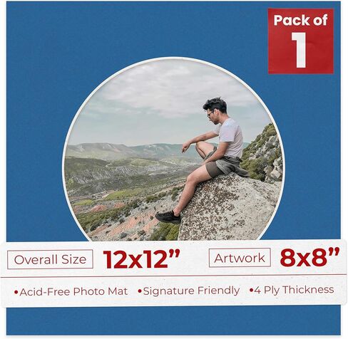 12x12 Mat Bevel Cut for 8x8 Photos - Precut Oyster Shell White Circle Shaped Photo Mat Board Opening - Acid Free Matte to Protect Your Pictures - Bevel Cut for Family Photos, Pack of 1 Matboard in Saudi Arabia