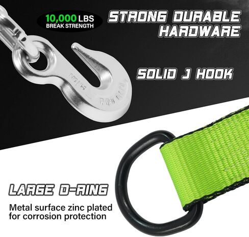أحزمة عجلات ممتازة (4 قطع) - قوة كسر قصوى مضمونة 10.000 رطل - سقاطة 2 بوصة مع خطاف مرساة سلسلة G70 وحزام لاسو 2 بوصة × 8 قدم، أشرطة ربط مثالية للسيارة للشاحنات والسيارات وUTV (أخضر) in Kuwait
