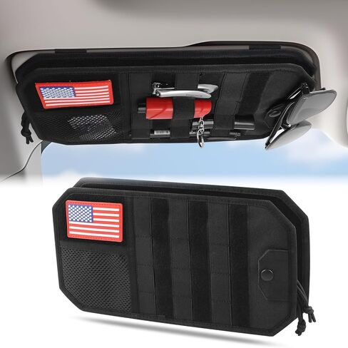 Car Sun Visor Organizer with American Flag, Multi-Pocket Car Visor Storage Pouch with Glasses Clip, Elastic Bands & Zippers, Visor Accessories Fits Most Vehicles, SUVs, Trucks, Red in Saudi Arabia