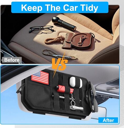 Car Sun Visor Organizer with American Flag, Multi-Pocket Car Visor Storage Pouch with Glasses Clip, Elastic Bands & Zippers, Visor Accessories Fits Most Vehicles, SUVs, Trucks, Red in Saudi Arabia