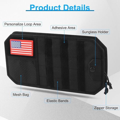 Car Sun Visor Organizer with American Flag, Multi-Pocket Car Visor Storage Pouch with Glasses Clip, Elastic Bands & Zippers, Visor Accessories Fits Most Vehicles, SUVs, Trucks, Red in Saudi Arabia