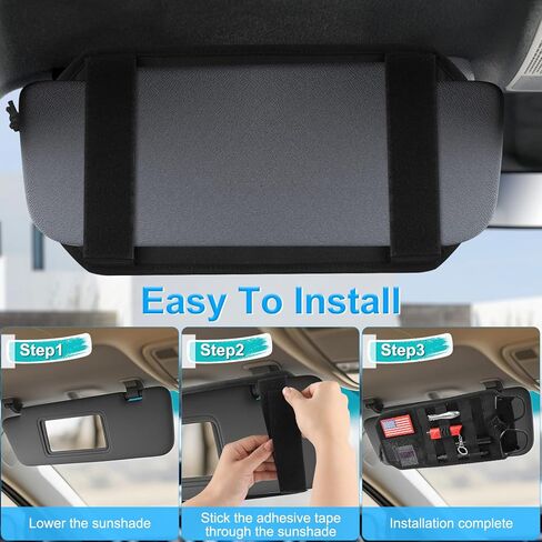 Car Sun Visor Organizer with American Flag, Multi-Pocket Car Visor Storage Pouch with Glasses Clip, Elastic Bands & Zippers, Visor Accessories Fits Most Vehicles, SUVs, Trucks, Red in Saudi Arabia