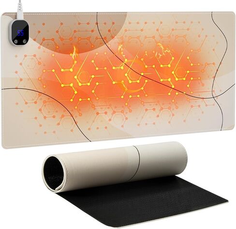 iCasso Heated Mouse Pad Hand Warmer, XXL Heated Desk Pad, Electric Warm Desk Mat with 3 Heating Levels for Computer Keyboard, 35.4" x 15.7" Large Mousepad for Home Office Work (Brown Art) in Kuwait