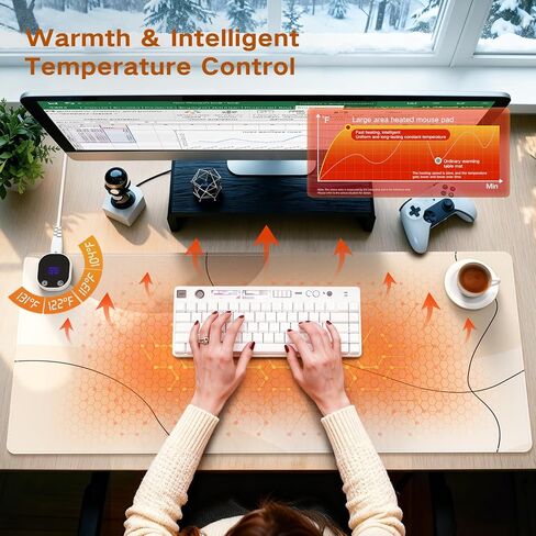 iCasso Heated Mouse Pad Hand Warmer, XXL Heated Desk Pad, Electric Warm Desk Mat with 3 Heating Levels for Computer Keyboard, 35.4" x 15.7" Large Mousepad for Home Office Work (Brown Art) in Kuwait