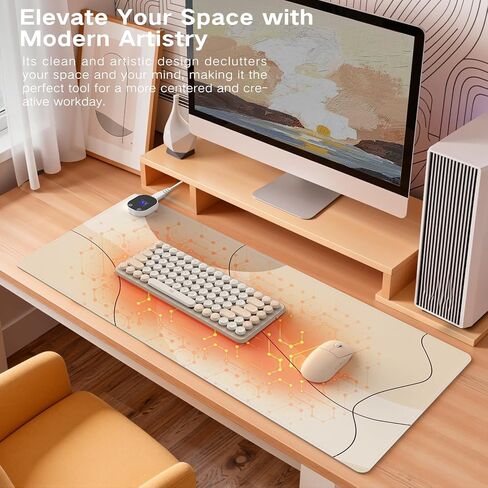 iCasso Heated Mouse Pad Hand Warmer, XXL Heated Desk Pad, Electric Warm Desk Mat with 3 Heating Levels for Computer Keyboard, 35.4" x 15.7" Large Mousepad for Home Office Work (Brown Art) in Kuwait