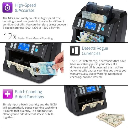 ZZap NC70 Mixed Denomination Bill Counter/2 Pocket Sorter/Counterfeit Detector - Money Cash Value Currency Machine in Saudi Arabia