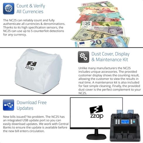 ZZap NC70 Mixed Denomination Bill Counter/2 Pocket Sorter/Counterfeit Detector - Money Cash Value Currency Machine in Saudi Arabia