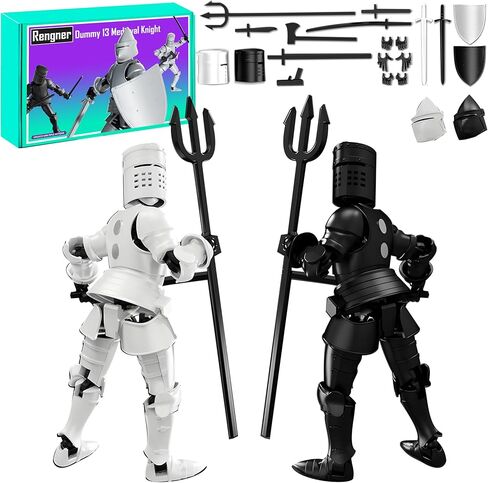 (Pre-Assembled) Dummy 13 Robot Action Figure in Armor, T13 Fifth Generation Medieval Knight with Weapons and Shields, Full Body Activity Robot, Magnetic Figures Desk Toys (Black+White) in Saudi Arabia