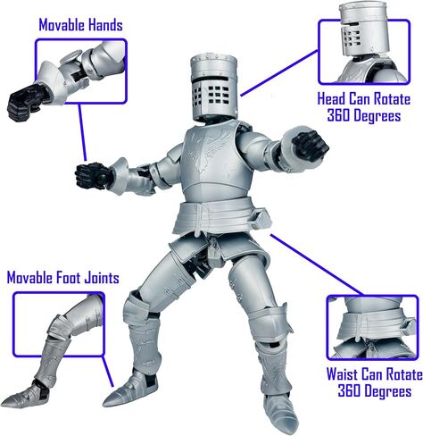 (Pre-Assembled) Dummy 13 Robot Action Figure in Armor, T13 Fifth Generation Medieval Knight with Weapons and Shields, Full Body Activity Robot, Magnetic Figures Desk Toys (Black+White) in Saudi Arabia