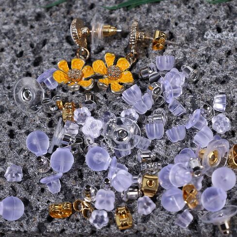 100PCS Rubber Alloy Earring Back Silicone Ear Plugs Blocked Cap Earrings Back Stoppers for DIY Parts Jewelry Findings Making,A08 in Saudi Arabia