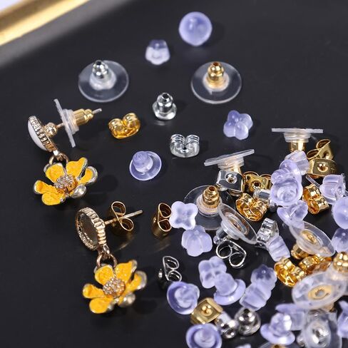 100PCS Rubber Alloy Earring Back Silicone Ear Plugs Blocked Cap Earrings Back Stoppers for DIY Parts Jewelry Findings Making,A08 in Saudi Arabia