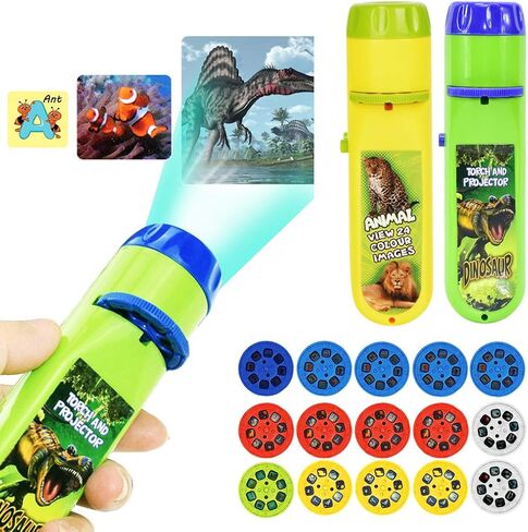 Yeelan 2PCS Projector Torch Projection Light Torches lamp Flashlight Dinosaur, Sea Animals, Space, Animal, 26 Letter Educational Learning Bedtime Night Light for Child,Kids (120 Images, 5 Themes) in Kuwait