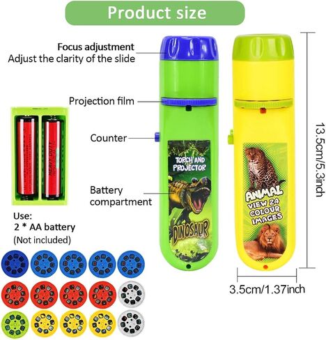 Yeelan 2PCS Projector Torch Projection Light Torches lamp Flashlight Dinosaur, Sea Animals, Space, Animal, 26 Letter Educational Learning Bedtime Night Light for Child,Kids (120 Images, 5 Themes) in Kuwait