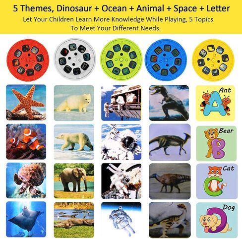 Yeelan 2PCS Projector Torch Projection Light Torches lamp Flashlight Dinosaur, Sea Animals, Space, Animal, 26 Letter Educational Learning Bedtime Night Light for Child,Kids (120 Images, 5 Themes) in Kuwait