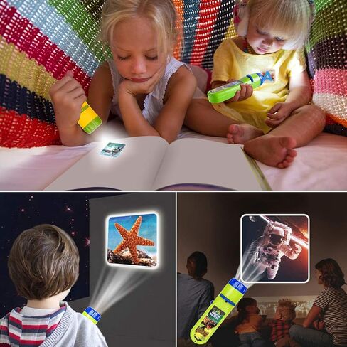 Yeelan 2PCS Projector Torch Projection Light Torches lamp Flashlight Dinosaur, Sea Animals, Space, Animal, 26 Letter Educational Learning Bedtime Night Light for Child,Kids (120 Images, 5 Themes) in Kuwait