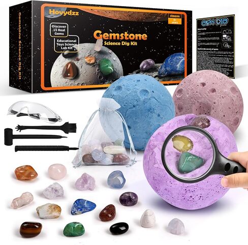 Gemstones Dig Kit, Science Kit for Kids, Dig up 15 Real Gems & Explore Solar System, STEM Educational Mining Space Toys, Archaeology Geology Science Experiments Gift for Boys&Girls Age 6-8-12 in Saudi Arabia