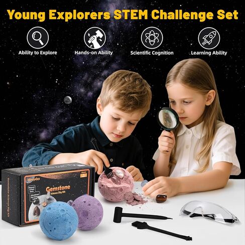 Gemstones Dig Kit, Science Kit for Kids, Dig up 15 Real Gems & Explore Solar System, STEM Educational Mining Space Toys, Archaeology Geology Science Experiments Gift for Boys&Girls Age 6-8-12 in Saudi Arabia