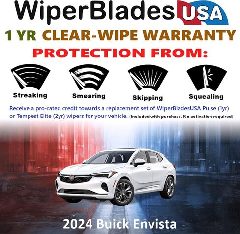 مجموعة شفرات المساحات WiperBladesUSA مع ضمان لمدة سنة واحدة متوافقة مع مساحات Buick Envista 2024 (مجموعة من 2) ممسحات النبض in Kuwait