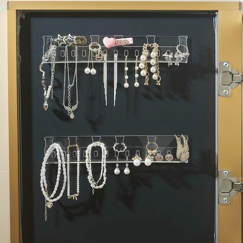 Necklace Organizer Jewelry storage Holder Bracelets Earrings Keys Organizer Hanger Self-Adhesive Wall Acrylic Cabinet Display Easy Hanging for Studs Dangling Bangle 4 Packs in Saudi Arabia