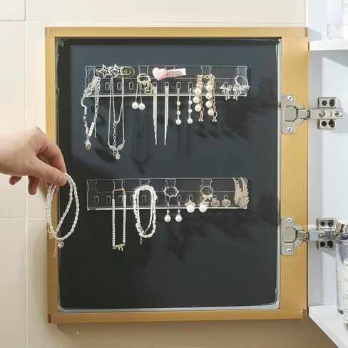 Necklace Organizer Jewelry storage Holder Bracelets Earrings Keys Organizer Hanger Self-Adhesive Wall Acrylic Cabinet Display Easy Hanging for Studs Dangling Bangle 4 Packs in Saudi Arabia