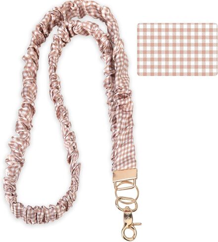 Gingham Scrunchie Lanyard for Teacher, Retractable Stretchy Neck Lanyard for Keys, ID Badges (Brown) in Saudi Arabia