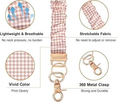Gingham Scrunchie Lanyard for Teacher, Retractable Stretchy Neck Lanyard for Keys, ID Badges (Brown) in Saudi Arabia