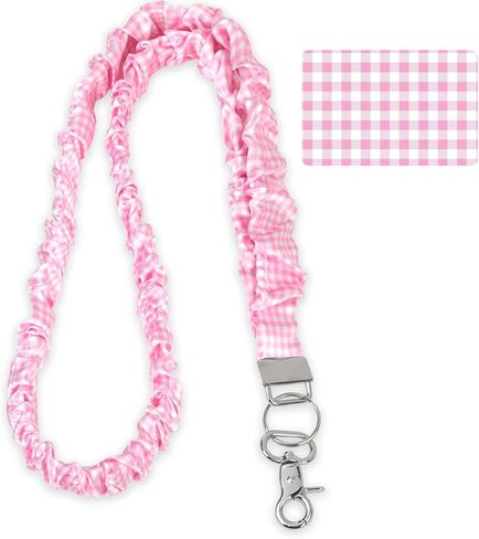 Gingham Scrunchie Lanyard for Teacher, Retractable Stretchy Neck Lanyard for Keys, ID Badges (Brown) in Saudi Arabia