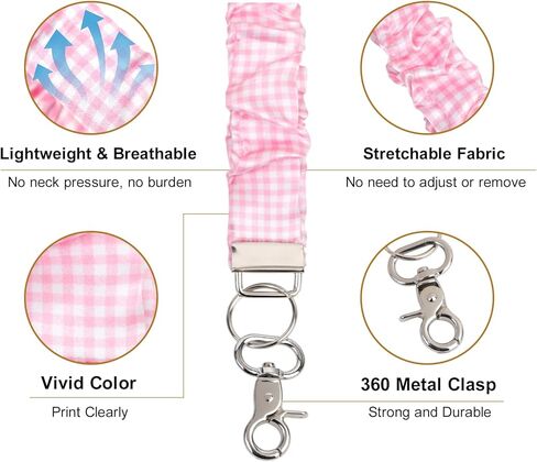 Gingham Scrunchie Lanyard for Teacher, Retractable Stretchy Neck Lanyard for Keys, ID Badges (Brown) in Saudi Arabia