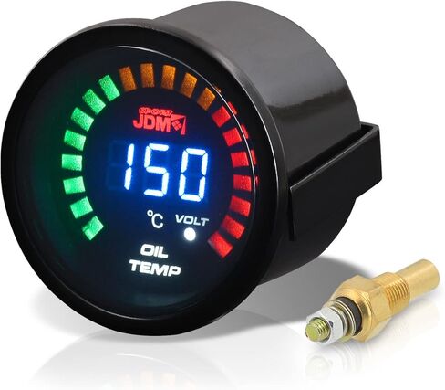 موزعي AJP لسباقات الأداء العالمية للسيارات JDM Sport لون مدخن رقمي أزرق LED 2 بوصة 52 مم مقياس درجة حرارة الزيت فولت 40-150 درجة مئوية شاشة عرض متعددة الألوان 1/8 بوصة مستشعر NPT in Saudi Arabia