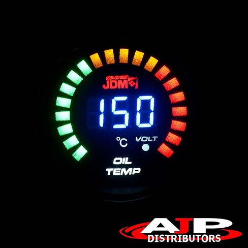 موزعي AJP لسباقات الأداء العالمية للسيارات JDM Sport لون مدخن رقمي أزرق LED 2 بوصة 52 مم مقياس درجة حرارة الزيت فولت 40-150 درجة مئوية شاشة عرض متعددة الألوان 1/8 بوصة مستشعر NPT in Saudi Arabia