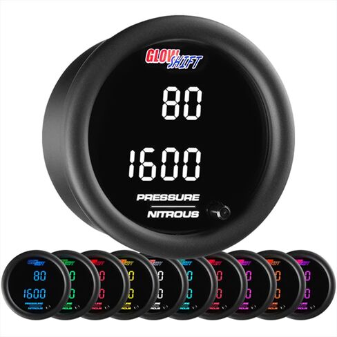 GlowShift 10 Color Digital Dual Pressure & Nitrous Pressure NOS Combo Gauge Kit - Includes Electronic Sensors - 2 Multi-Color LED Displays - Tinted Lens - 2-1/16" (52mm) in Saudi Arabia